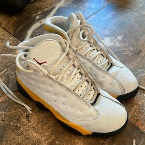 Kids Jordan 13s white and gold